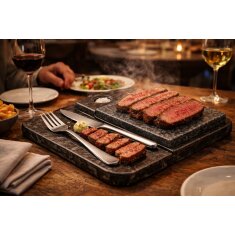 Slateex Premium Steaktablett - heißer Stein aus Granit und Speckstein