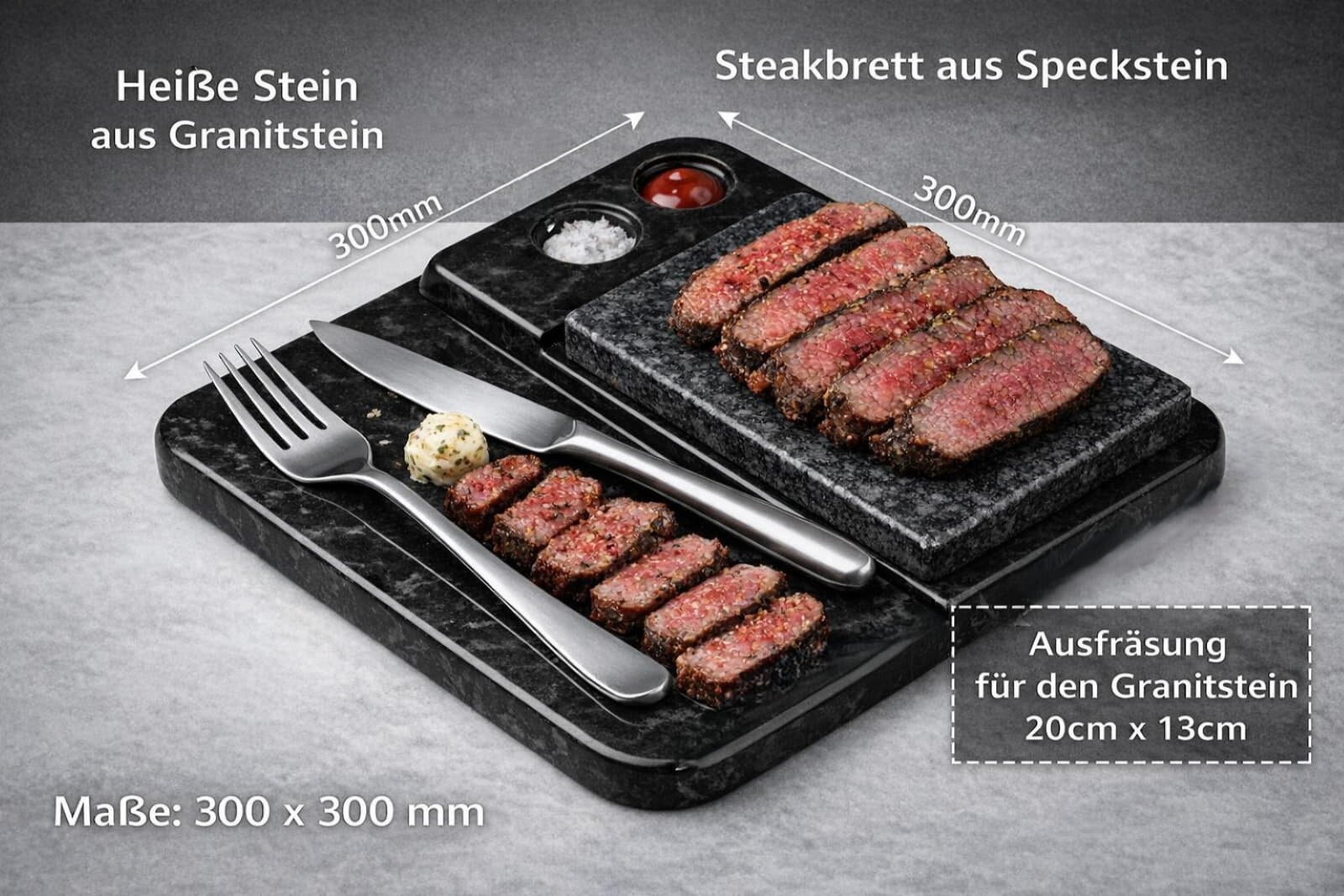 Slateex Premium Steaktablett - heißer Stein aus Granit und Speckstein