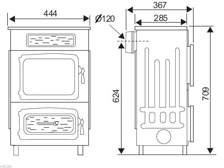 Kaminofen Wamsler Werkstattofen WO 109-6 F/A - Anschluss hinten - 6 kW