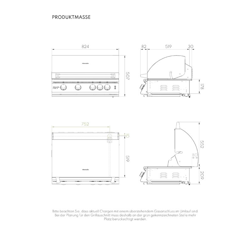 Gas- Einbaugrill Vivandio fyre x Gen2, Edelstahl silber
