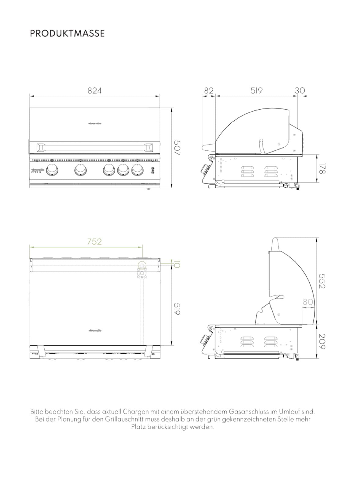 Gas- Einbaugrill Vivandio fyre x Gen2, Edelstahl silber