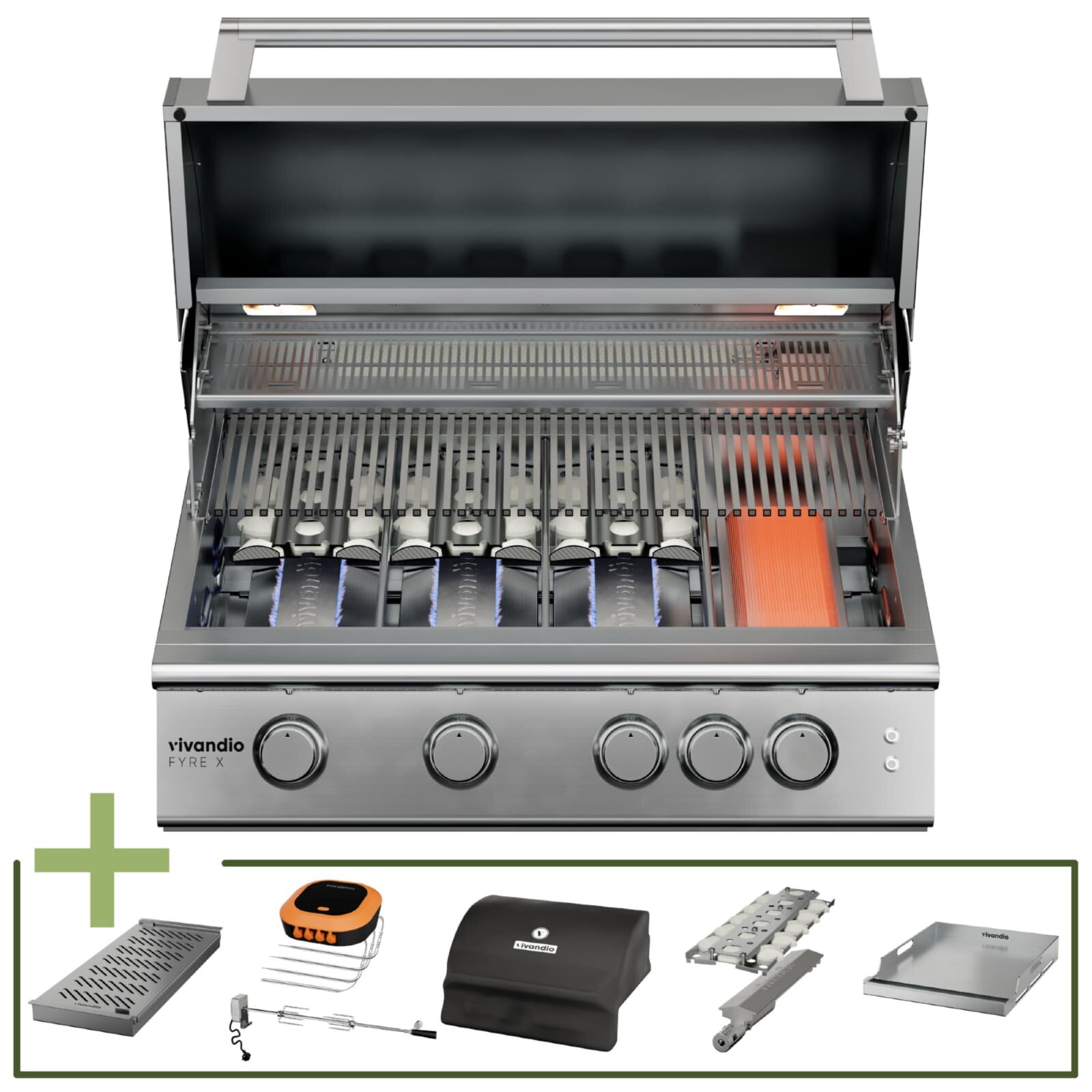 Gas- Einbaugrill Vivandio fyre x Gen2, Edelstahl silber