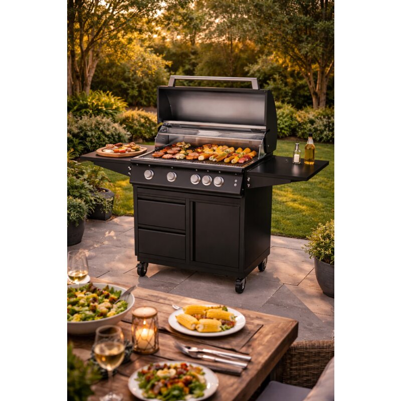 Gasgrill Vivandio fyre x Gen2 mit Grillwagen , mattschwarz