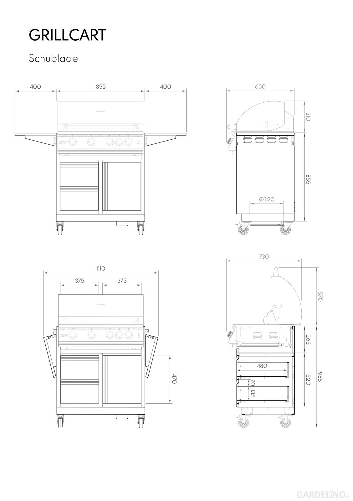 Gasgrill Vivandio fyre x Gen2 mit Grillwagen , mattschwarz