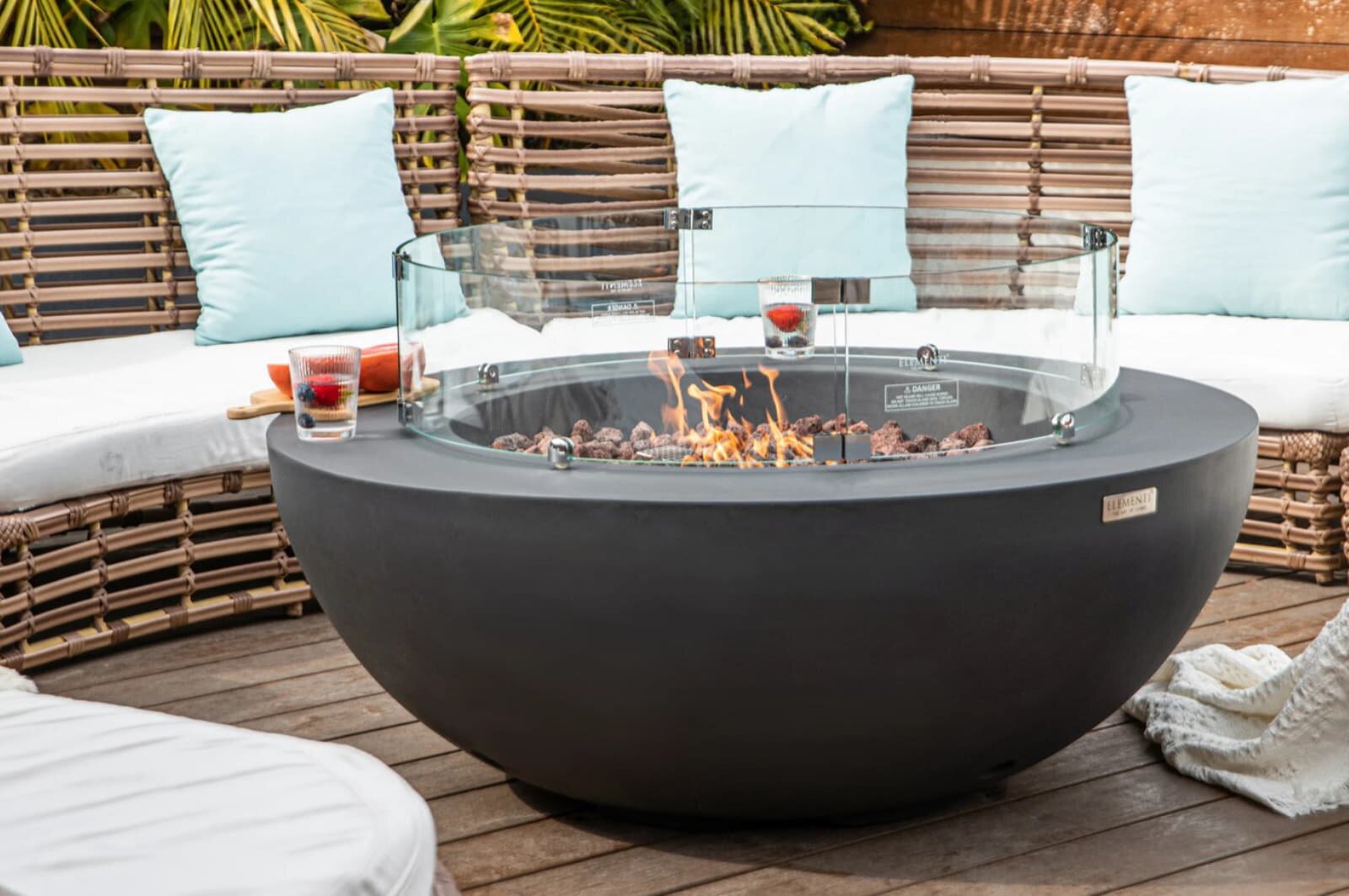 Loungetisch mit Gas Feuerstelle Elementi Lunar Bowl, dunkelgrau