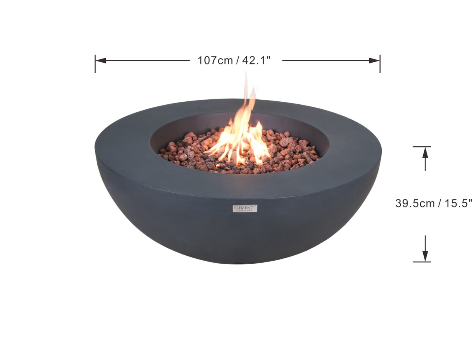Loungetisch mit Gas Feuerstelle Elementi Lunar Bowl, dunkelgrau
