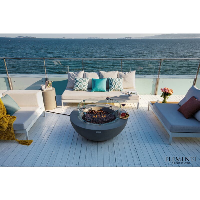 Loungetisch mit Gas Feuerstelle Elementi Lunar Bowl, hellgrau