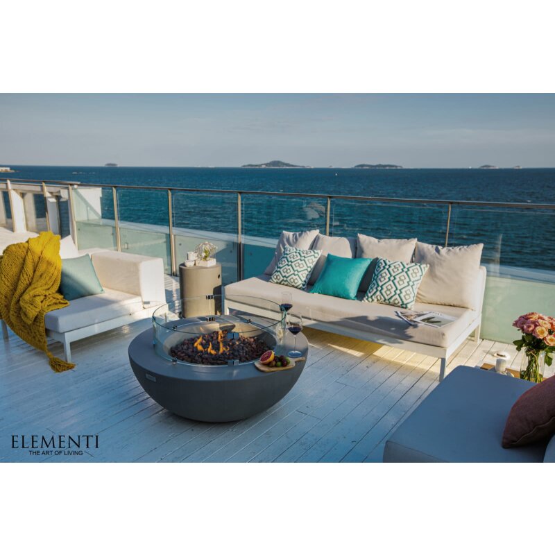 Loungetisch mit Gas Feuerstelle Elementi Lunar Bowl, hellgrau