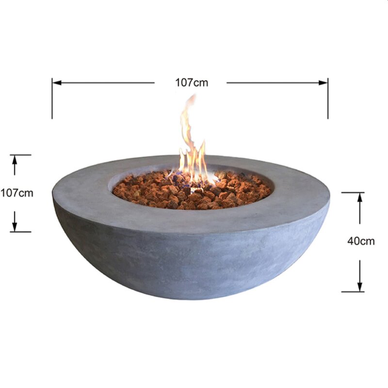 Loungetisch mit Gas Feuerstelle Elementi Lunar Bowl, hellgrau