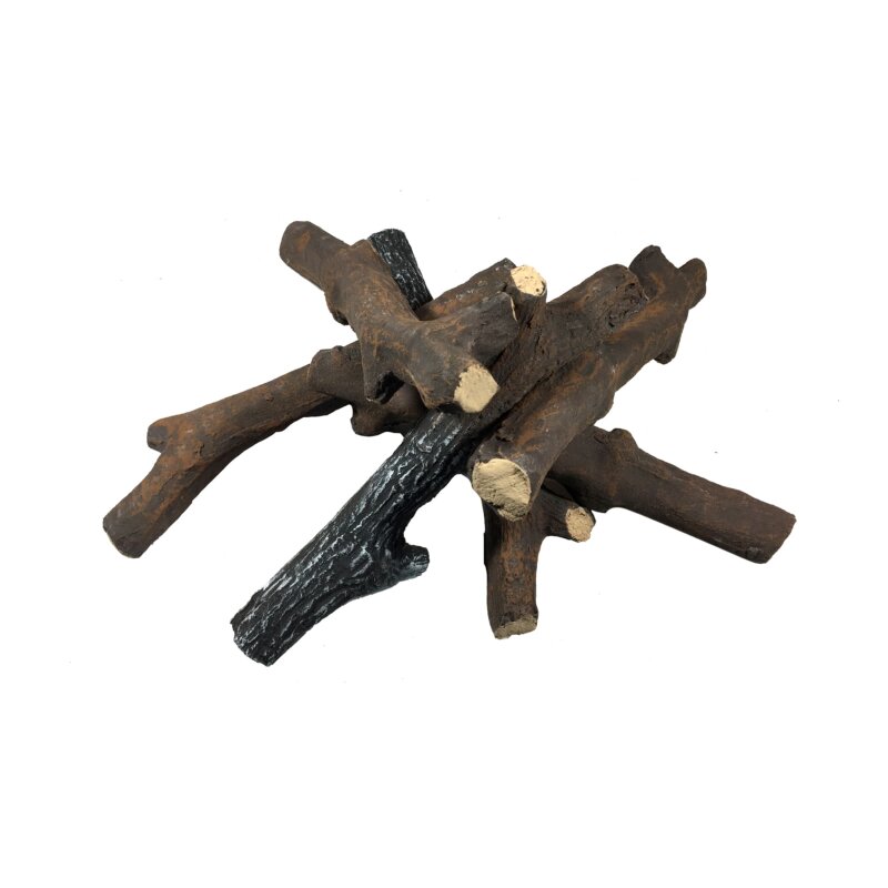 Elementi keramische Kaminholzscheite in Reisig- Optik für Feuerstellen - 6 Stück