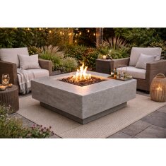 Loungetisch mit Gas Feuerstelle Elementi Manhattan, hellgrau