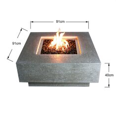 Loungetisch mit Gas Feuerstelle Elementi Manhattan, hellgrau