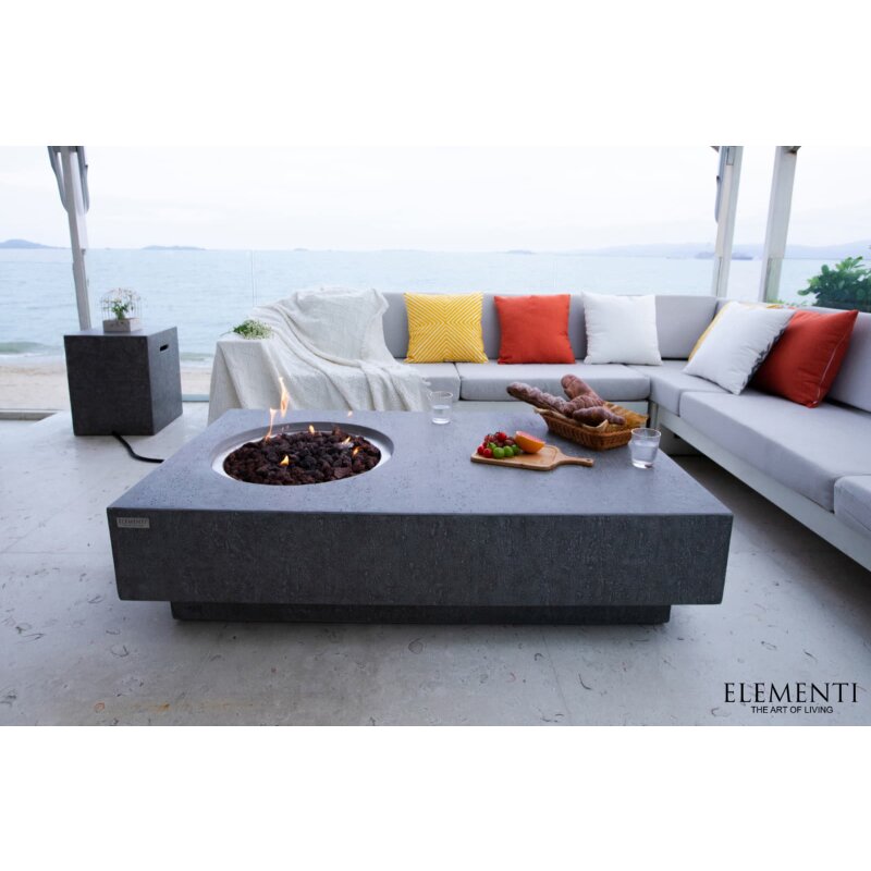 Loungetisch mit Gas Feuerstelle Elementi Metropolis, hellgrau