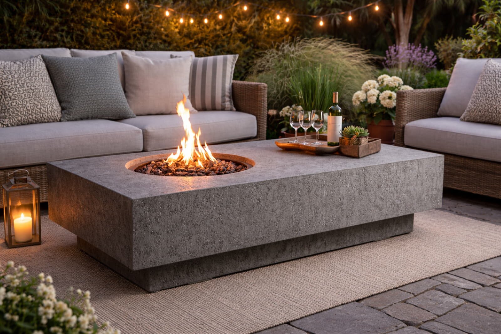 Loungetisch mit Gas Feuerstelle Elementi Metropolis, hellgrau