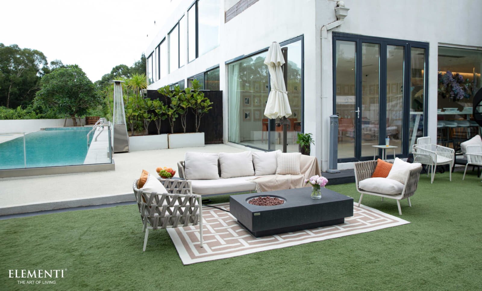 Loungetisch mit Gas Feuerstelle Elementi Metropolis, dunkelgrau