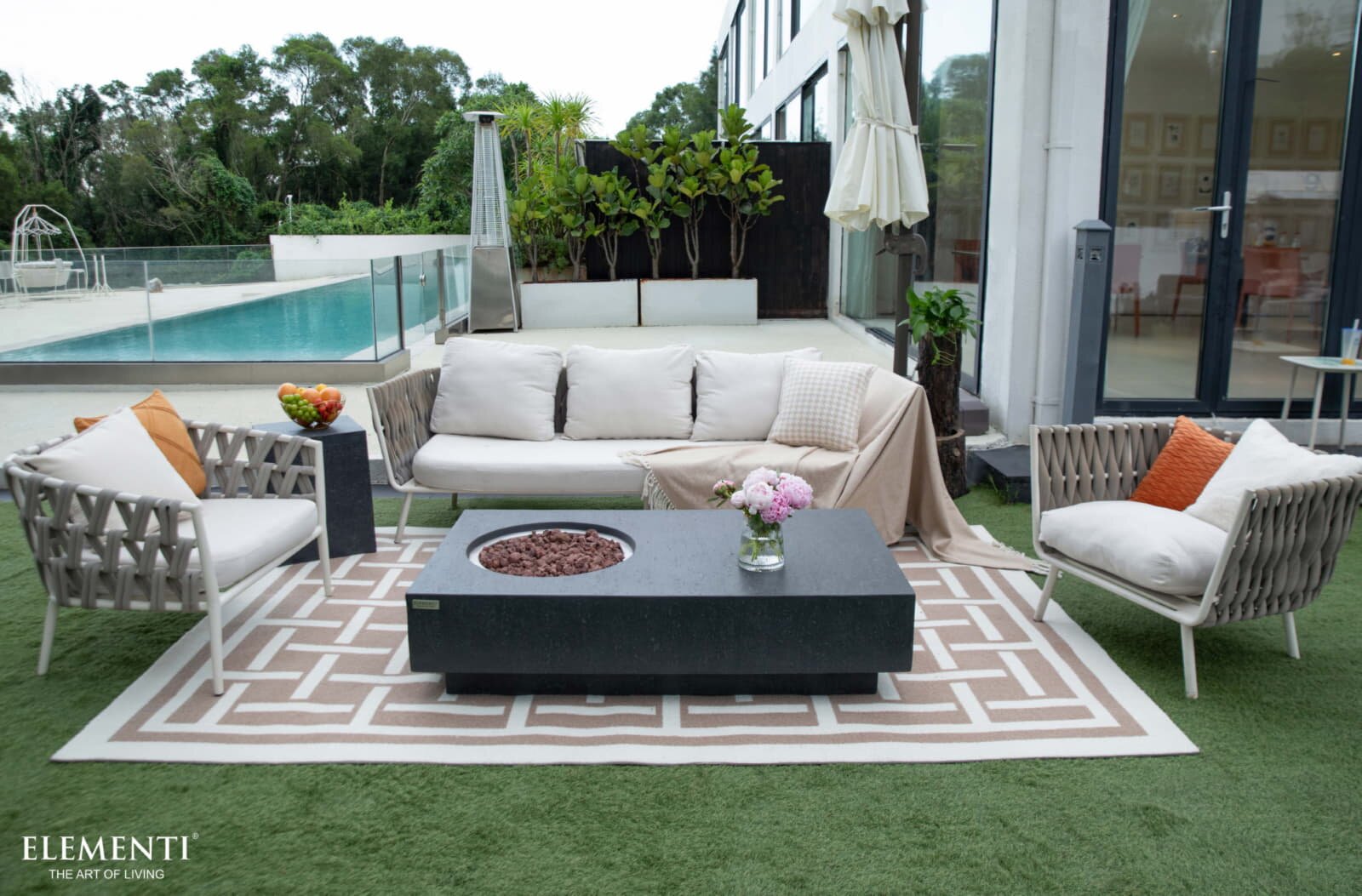 Loungetisch mit Gas Feuerstelle Elementi Metropolis, dunkelgrau