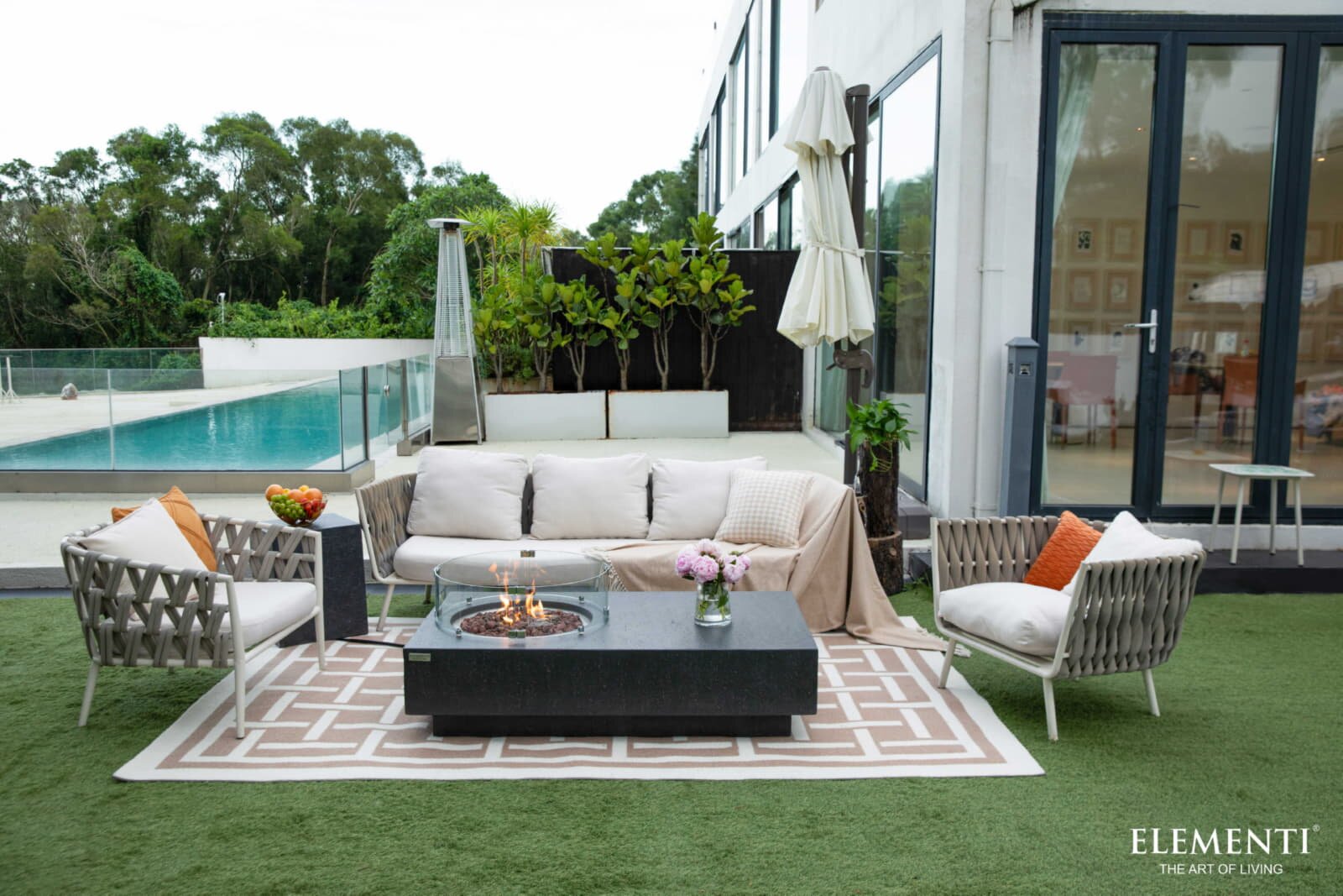 Loungetisch mit Gas Feuerstelle Elementi Metropolis, dunkelgrau