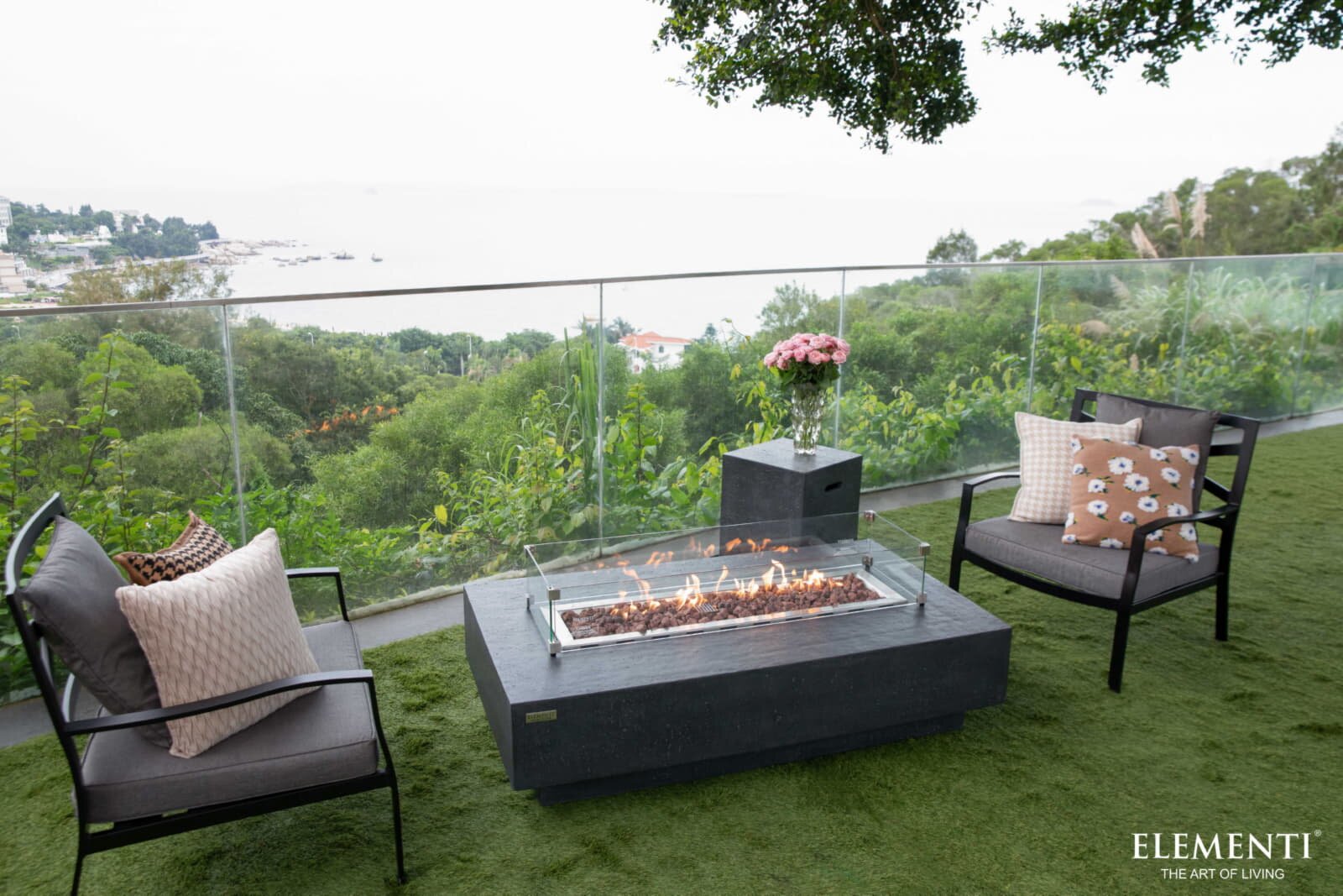 Loungetisch mit Gas Feuerstelle Elementi Hampton, dunkelgrau