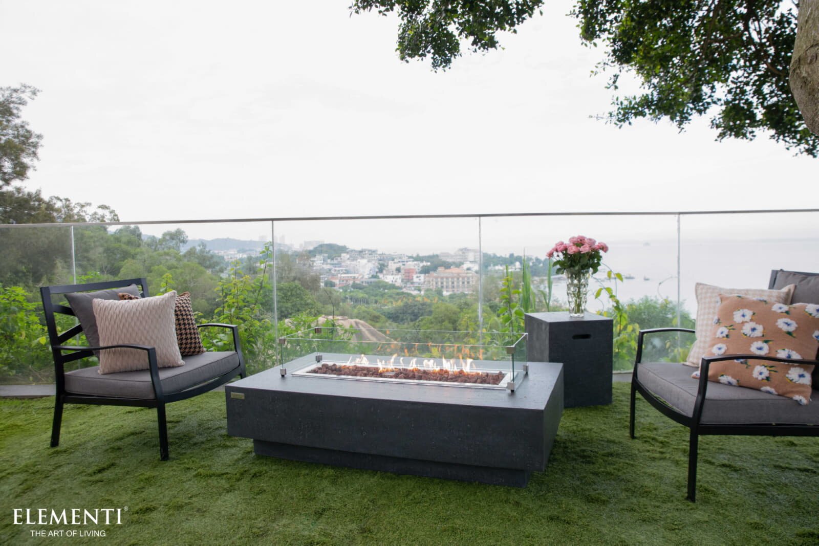 Loungetisch mit Gas Feuerstelle Elementi Hampton, dunkelgrau