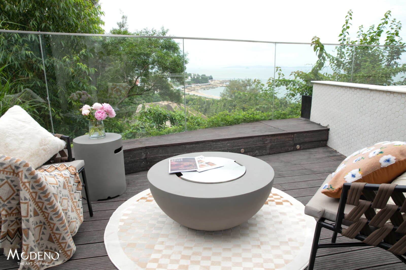 Gas- Feuerstelle Modeno Roca aus Faserbeton, grau