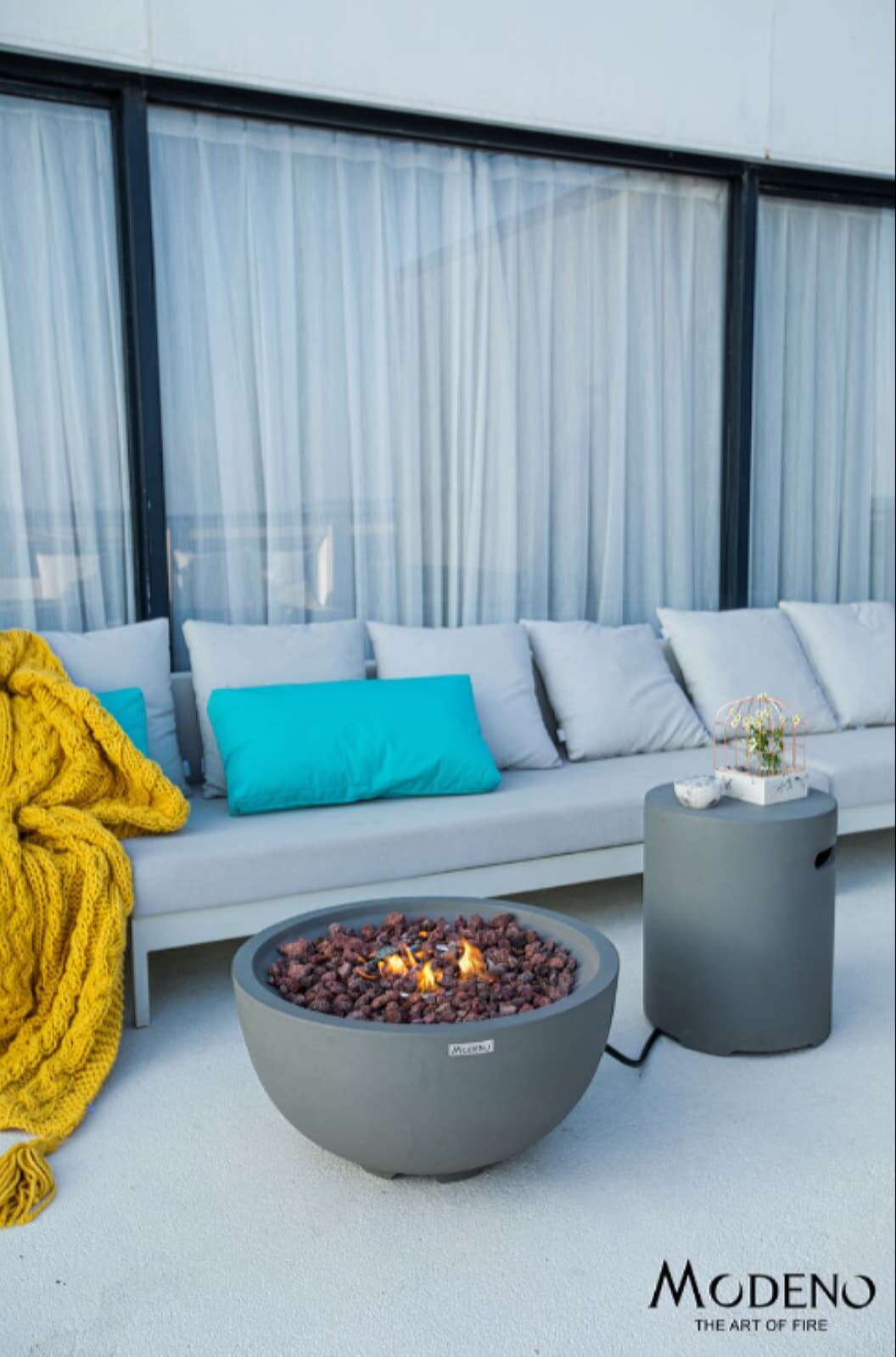 Gas- Feuerstelle Modeno Nantucket aus Faserbeton, hellgrau