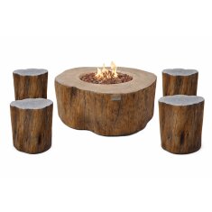 Loungetisch mit Gas Feuerstelle Elementi Manchester in Rotholz- Optik