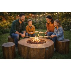 Loungetisch mit Gas Feuerstelle Elementi Manchester in Rotholz- Optik