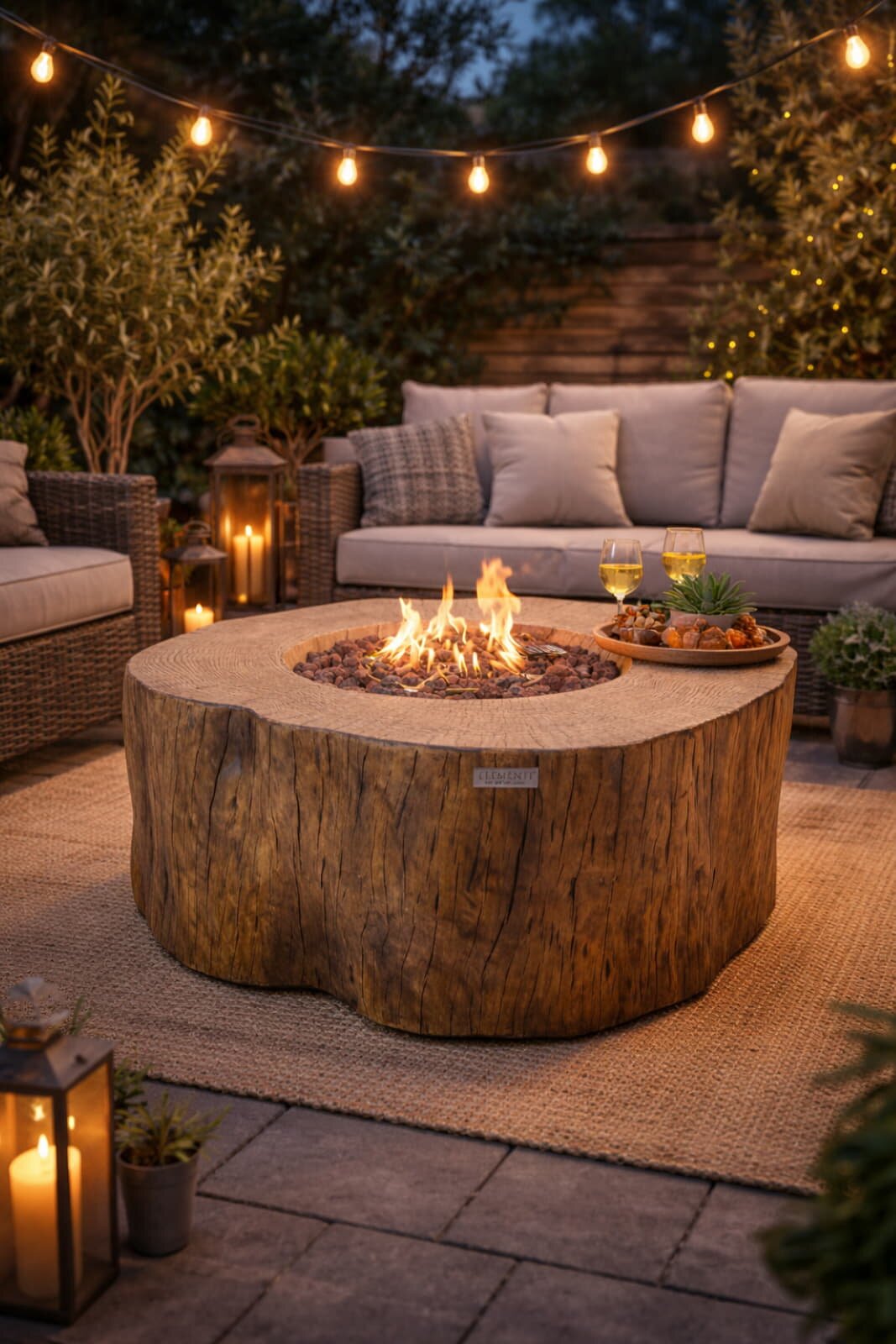 Loungetisch mit Gas Feuerstelle Elementi Manchester in Rotholz- Optik