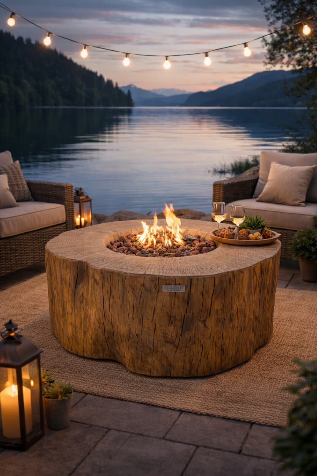 Loungetisch mit Gas Feuerstelle Elementi Manchester in Rotholz- Optik