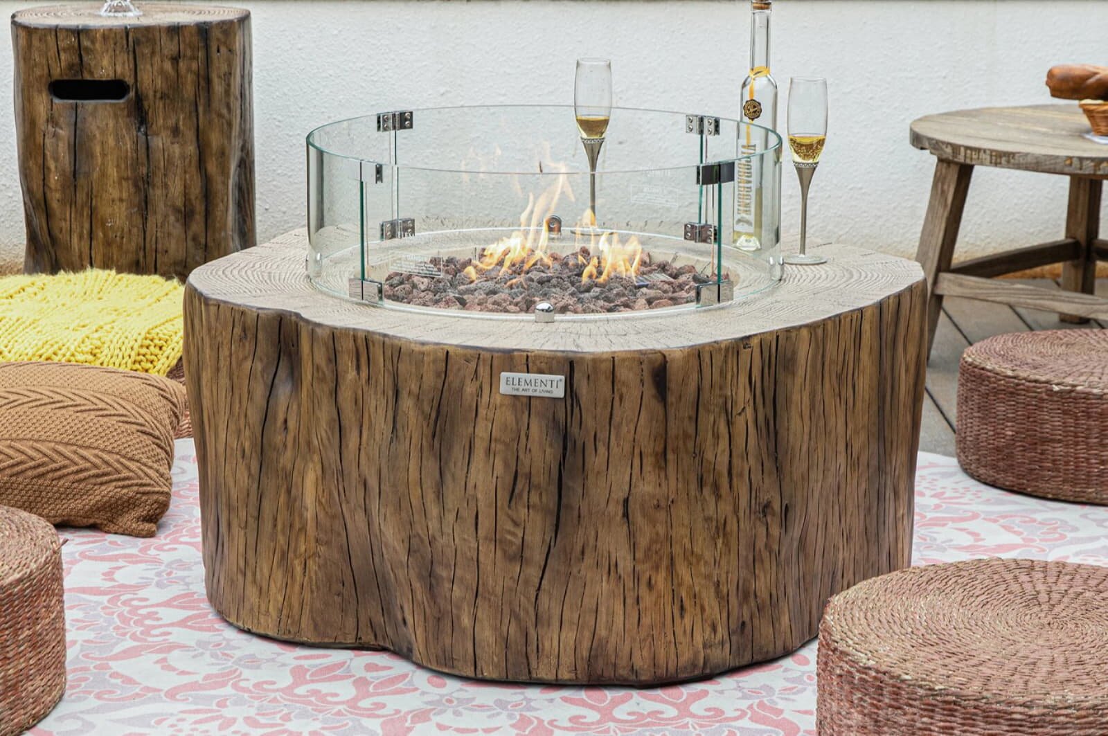 Loungetisch mit Gas Feuerstelle Elementi Manchester in Rotholz- Optik