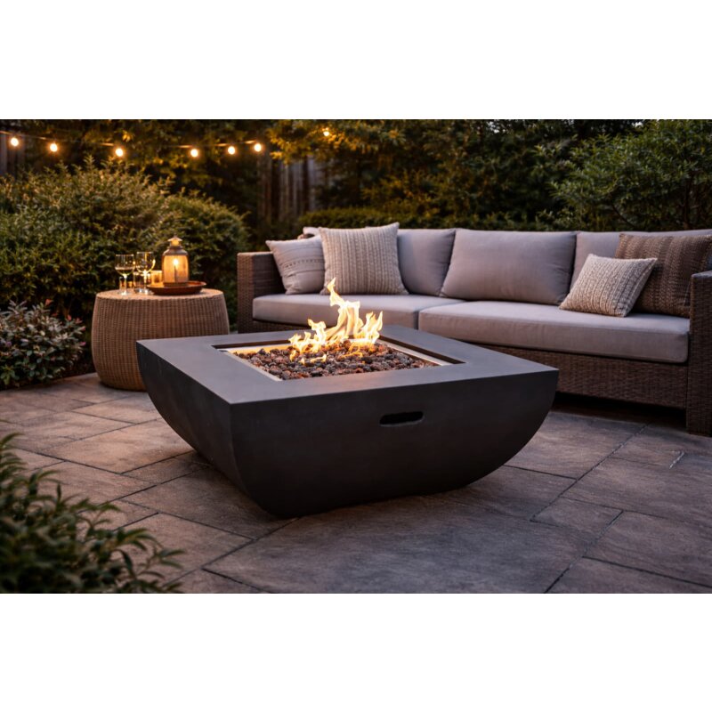 Gas- Feuerstelle Modeno Aurora aus Faserbeton, Schwarz