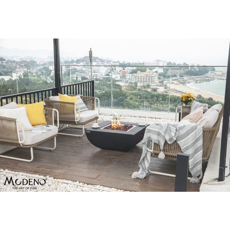 Gas- Feuerstelle Modeno Aurora aus Faserbeton, Schwarz