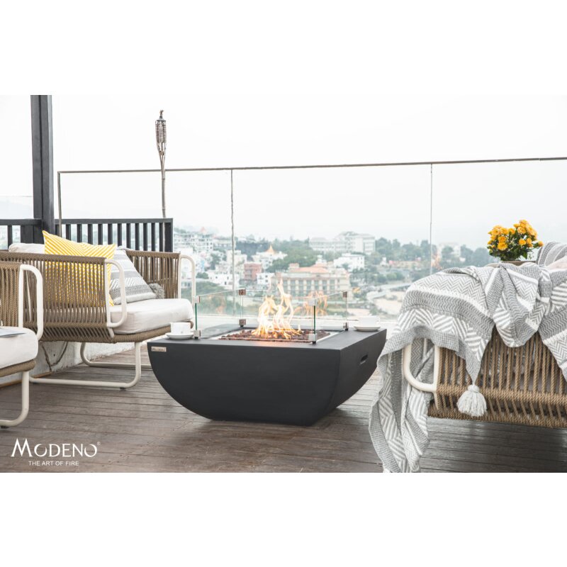 Gas- Feuerstelle Modeno Aurora aus Faserbeton, Schwarz