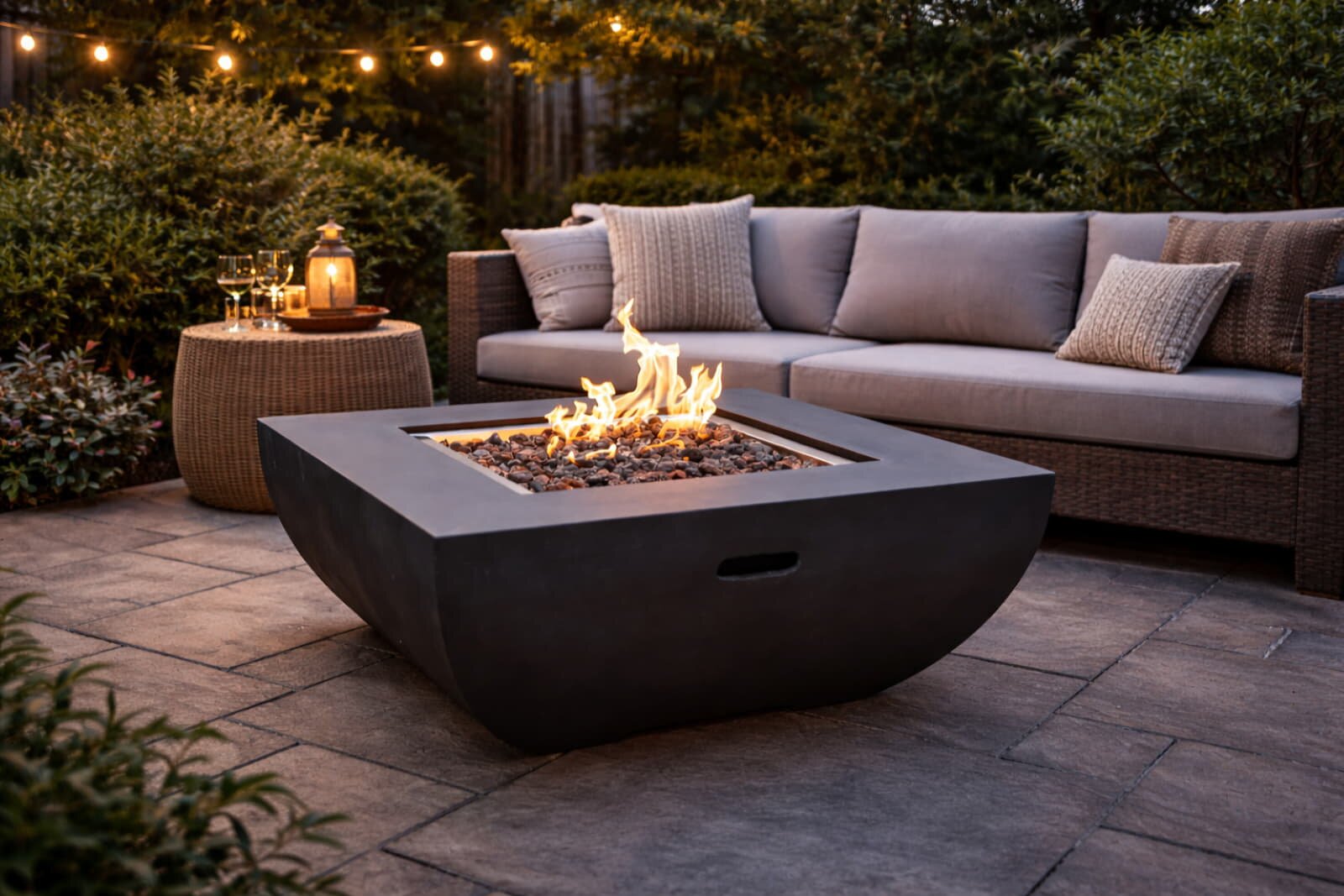 Gas- Feuerstelle Modeno Aurora aus Faserbeton, Schwarz