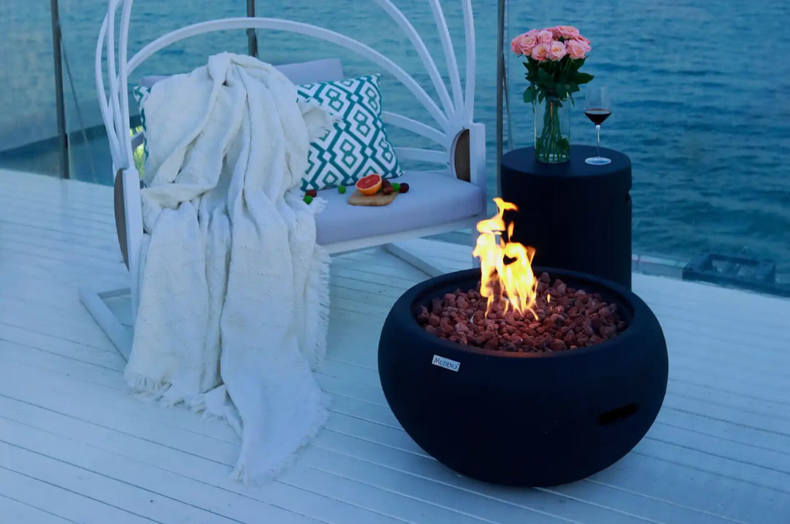 Gas- Feuerstelle Modeno York aus Faserbeton, Schwarz