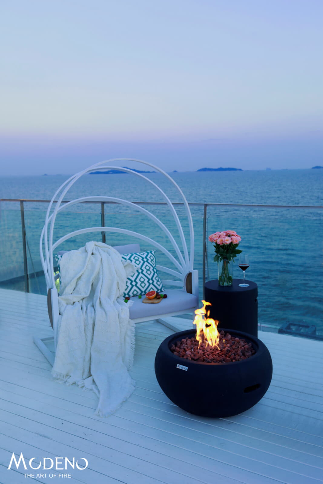 Gas- Feuerstelle Modeno York aus Faserbeton, Schwarz