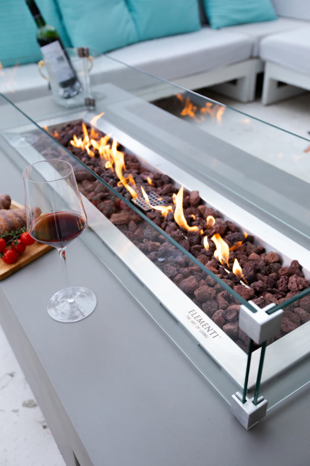 Loungetisch mit Gas Feuerstelle Elementi Granville, Hellgrau