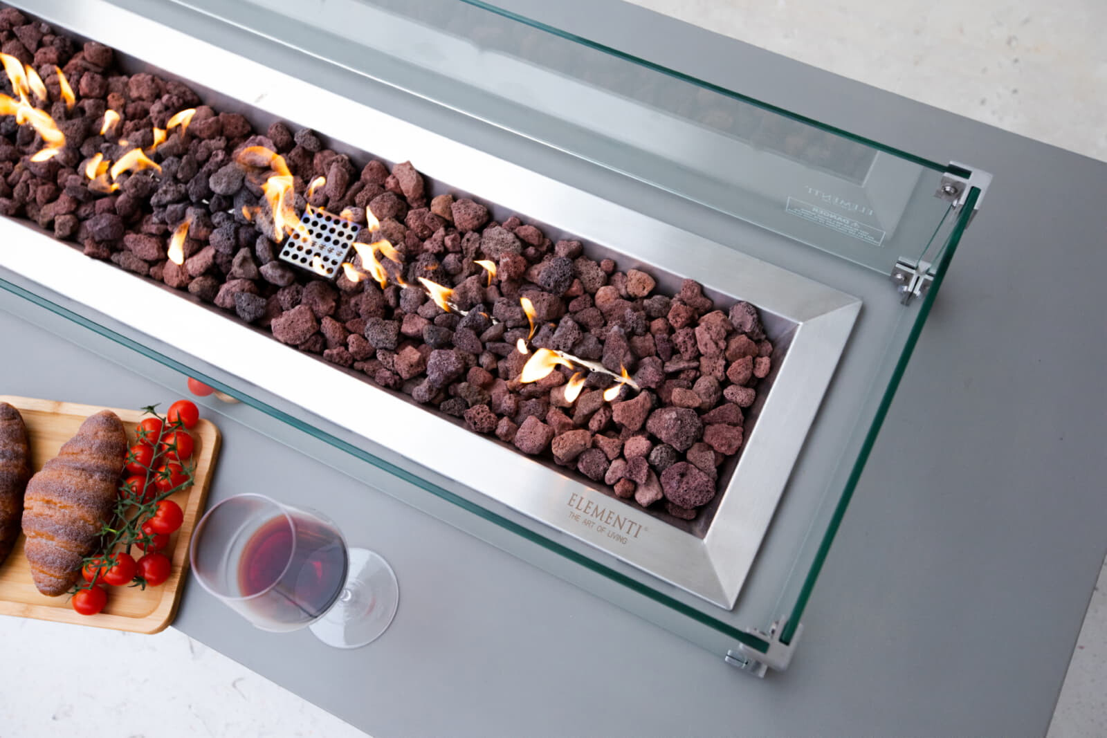 Loungetisch mit Gas Feuerstelle Elementi Granville, Hellgrau