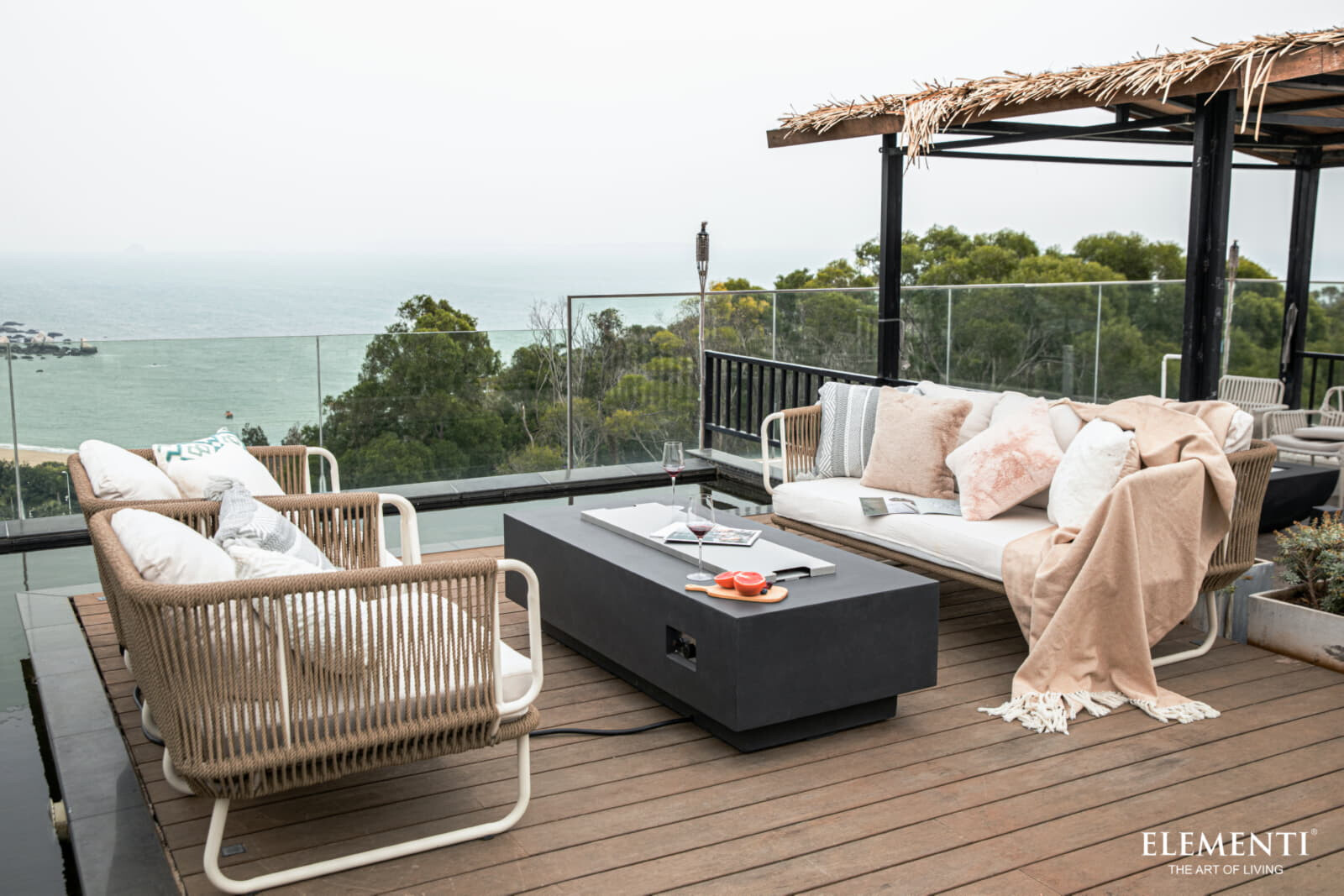 Loungetisch mit Gas Feuerstelle Elementi Granville, Dunkelgrau