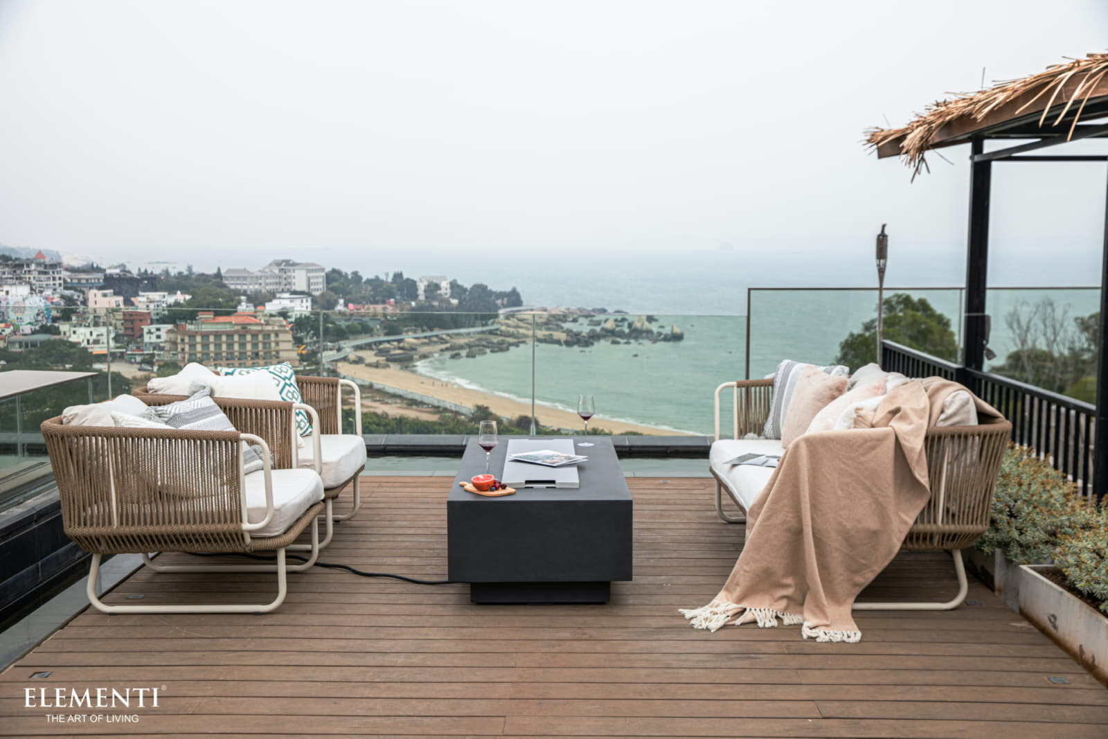 Loungetisch mit Gas Feuerstelle Elementi Granville, Dunkelgrau