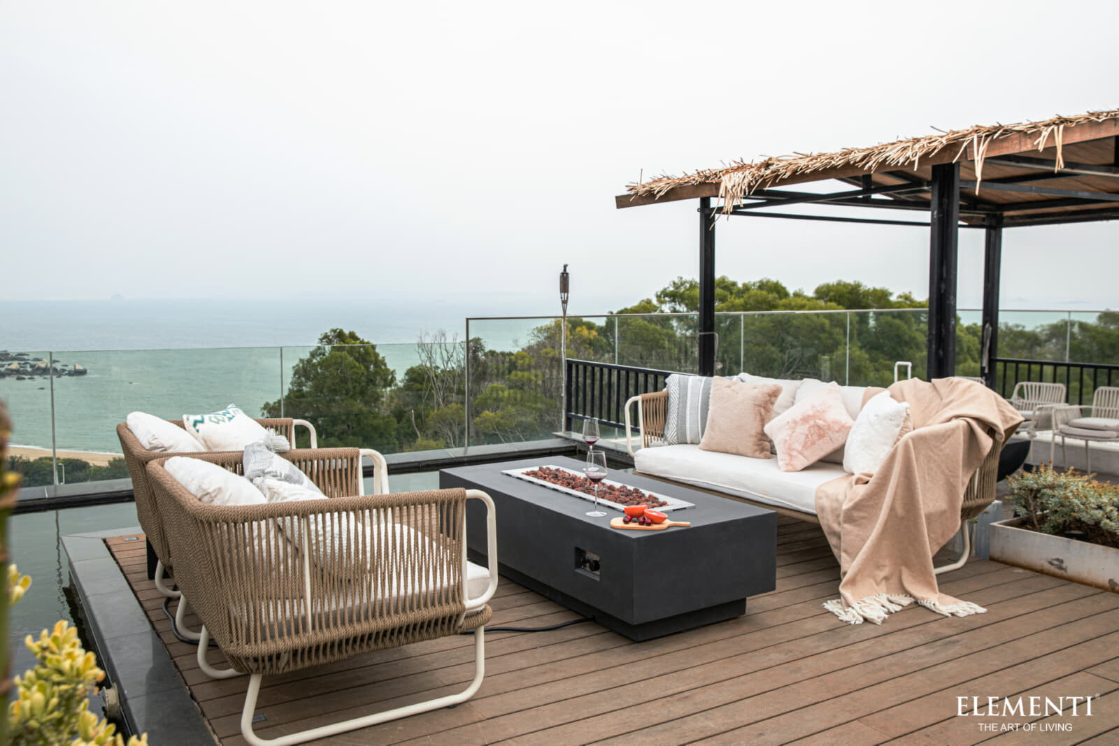 Loungetisch mit Gas Feuerstelle Elementi Granville, Dunkelgrau