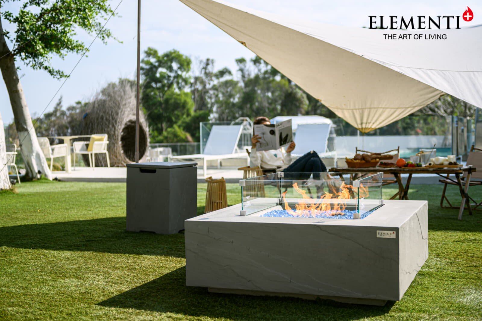 Loungetisch mit Gas Feuerstelle Elementi+ Capertee, Spacegrau