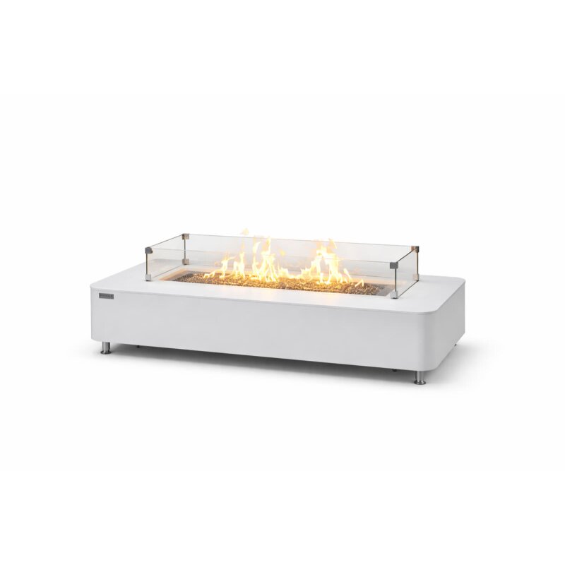 Loungetisch mit Gas Feuerstelle Elementi+ Athens in Marmor- Optik, Weiß