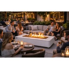 Loungetisch mit Gas Feuerstelle Elementi+ Athens in Marmor- Optik, Wei&szlig;