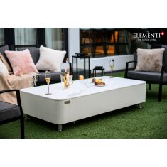 Loungetisch mit Gas Feuerstelle Elementi+ Athens in Marmor- Optik, Wei&szlig;