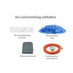 Loungetisch mit Gas Feuerstelle Elementi+ Athens in Marmor- Optik, Wei&szlig;