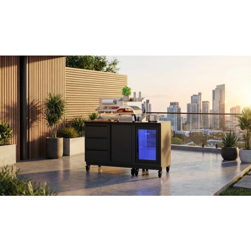 Vivandio quub Kompakte Gartenküche mit Kühlschrank & Kochfeld, mattschwarz