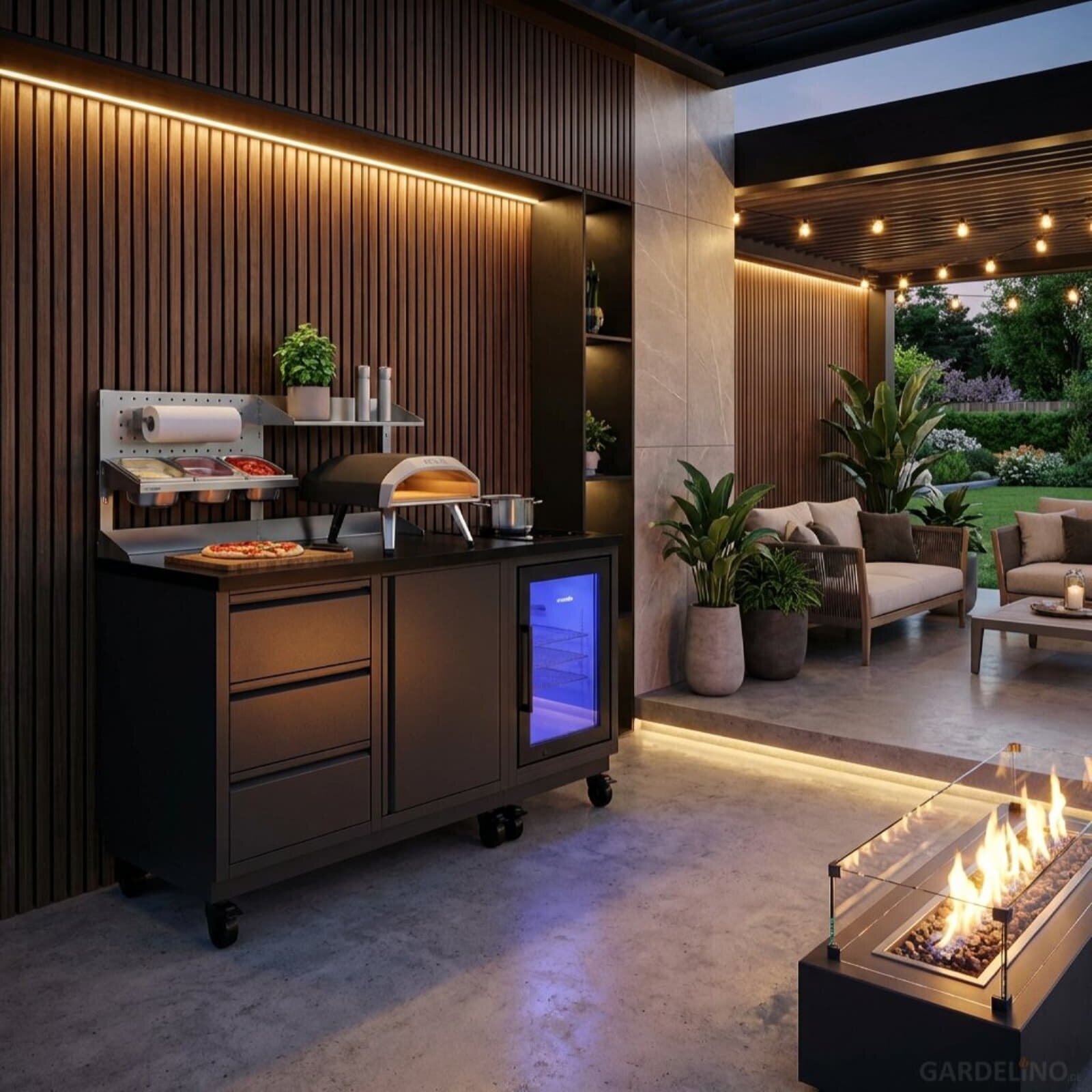 Vivandio quub Kompakte Gartenküche mit Kühlschrank & Kochfeld, mattschwarz