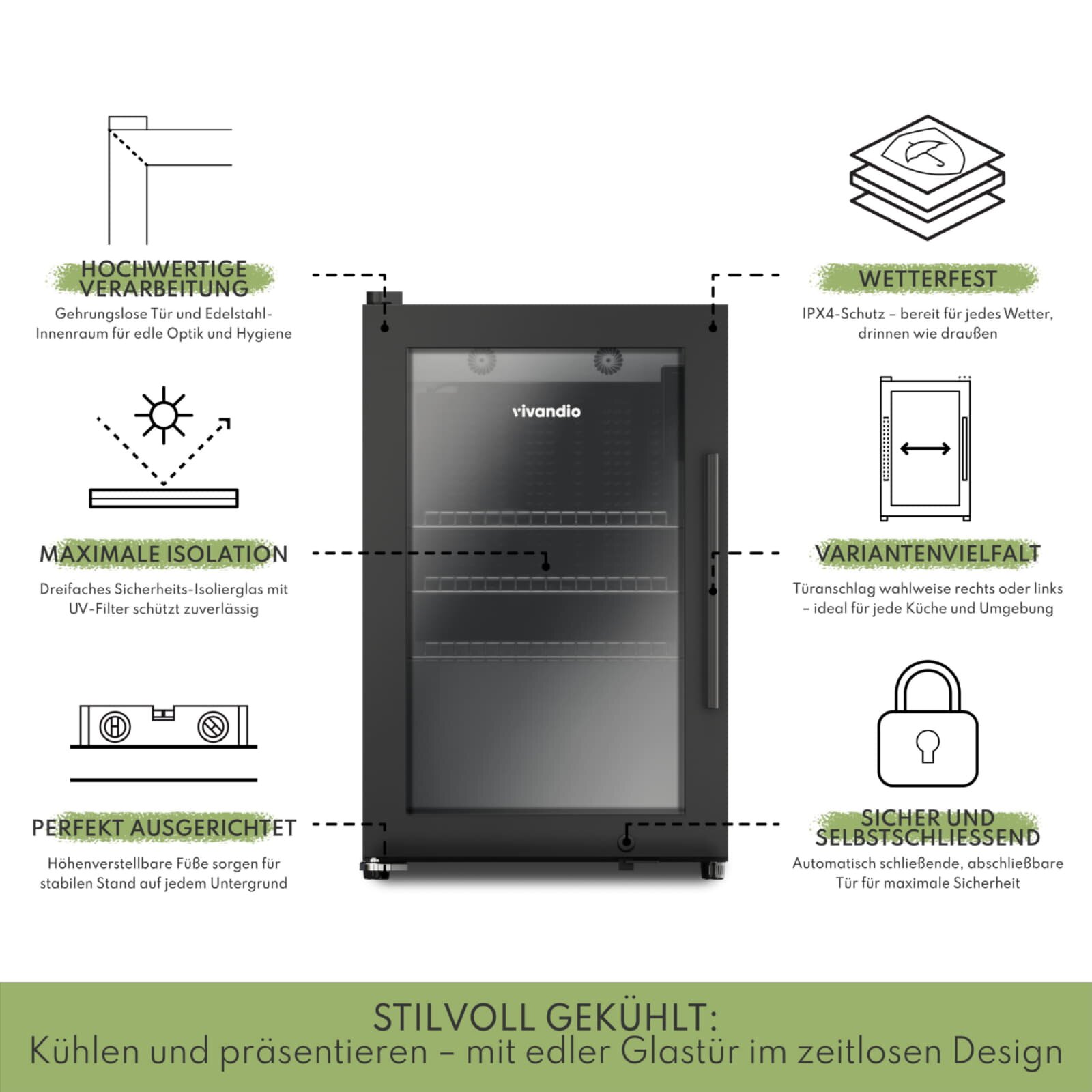 Vivandio quub Kompakte Gartenküche mit Kühlschrank & Kochfeld, mattschwarz