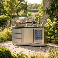 Vivandio quub Kompakte Gartenküche mit Kühlschrank & Kochfeld, silber